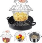 Foldable Steam Rinse Deep Frying Basket, Stainless Steel Fry French Basket Strainer Net Fried Filter Drainage Rack for Fried Food or Fruits Multifunctional Kitchen Cooking Tool - Image 3