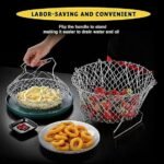 Foldable Steam Rinse Deep Frying Basket, Stainless Steel Fry French Basket Strainer Net Fried Filter Drainage Rack for Fried Food or Fruits Multifunctional Kitchen Cooking Tool - Image 6