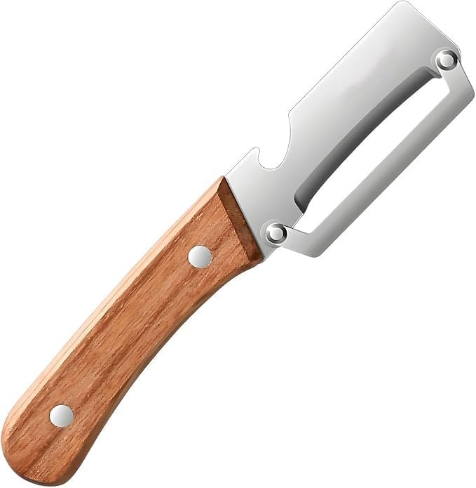 2 in 1 Stainless Steel Vegetable Peeler with Wooden Handle - Image 1