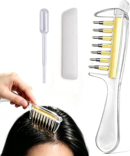 New Hair Oil Applicator Comb, Refillable Scalp Massager & Liquid Dispenser with Storage Base, Even Oil Distribution Tool for All Hair Types & Growth Routines (Clear)