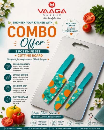Steel Chopping board +3 pcs Knife